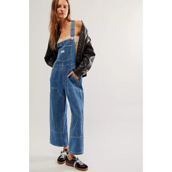 Free People x Levi's Dark Blue Denim Baggy Overalls M - Picture 1 of 6